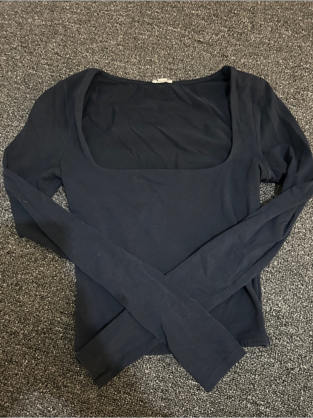 Garage Navy Blue Long Sleeve Square Neck Top